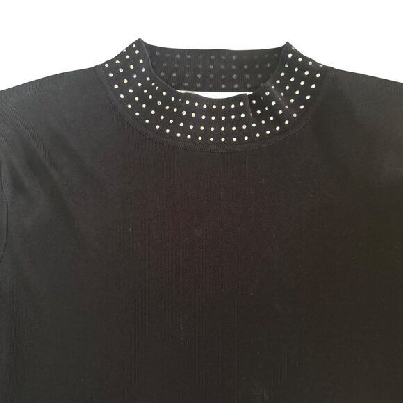 Exclusively Misook Women's Black Rhinestone Mock Neck LS Cocktail Midi Dress, XS - Picture 3 of 6